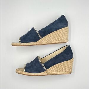 Jack Rogers Preppy Palmer Wedges Espadrille Suede Midnight Blue Gold size US 10